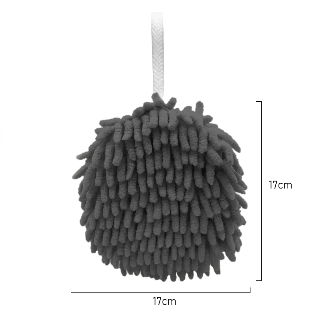 POM POM Hanging Hand Towel <br>Super Soft Chenille <br>Charcoal - Image 3