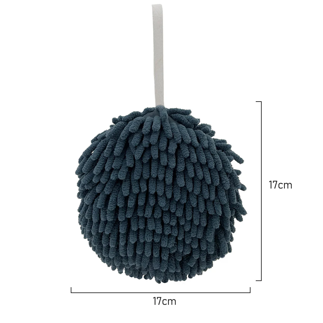 POM POM Hanging Hand Towel <br>Super Soft Chenille <br>Denim - Image 3