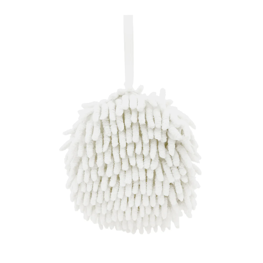 POM POM Hanging Hand Towel <br>Super Soft Chenille <br>White
