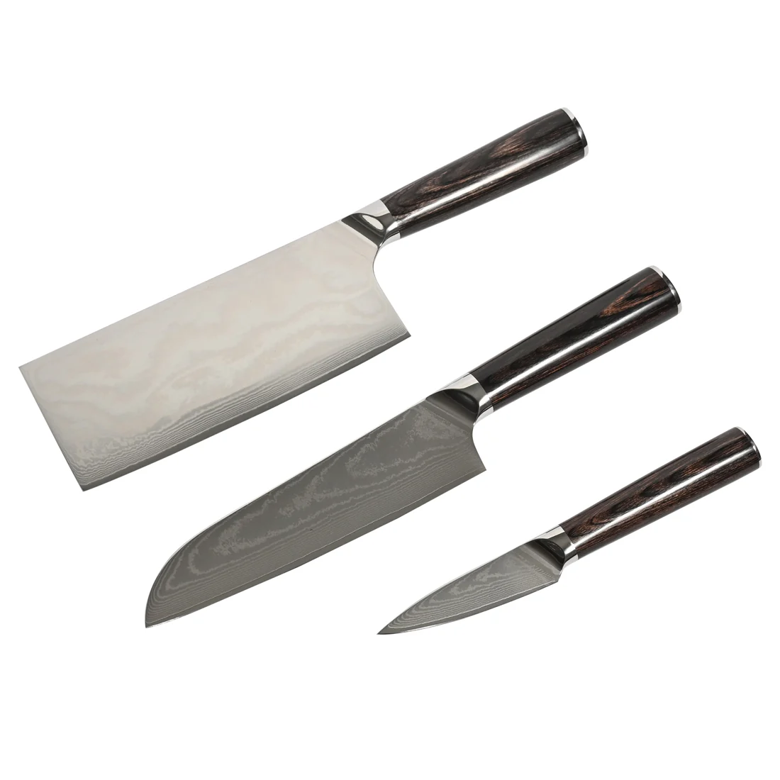 Professional Damascus 3 Piece Knife Set <br>67 Layers Japanese Stainless Steel <br>Cleaver Knife, Santoku Knife & Paring Knife - Image 3