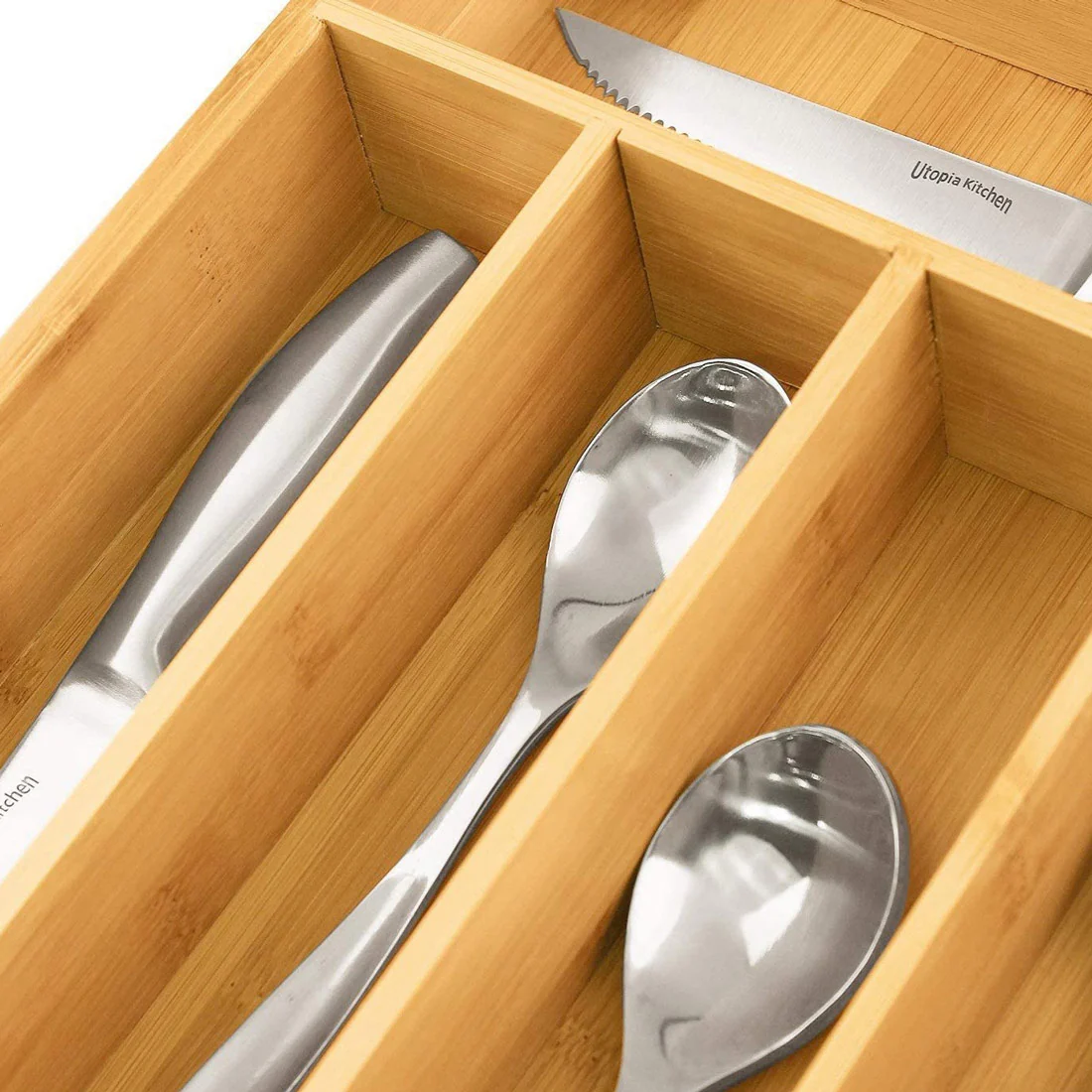 St Clare 5 Compartment Cutlery Tray <br>Eco Friendly Bamboo <br>Dimensions - 35 x 25 x 6cm - Image 2