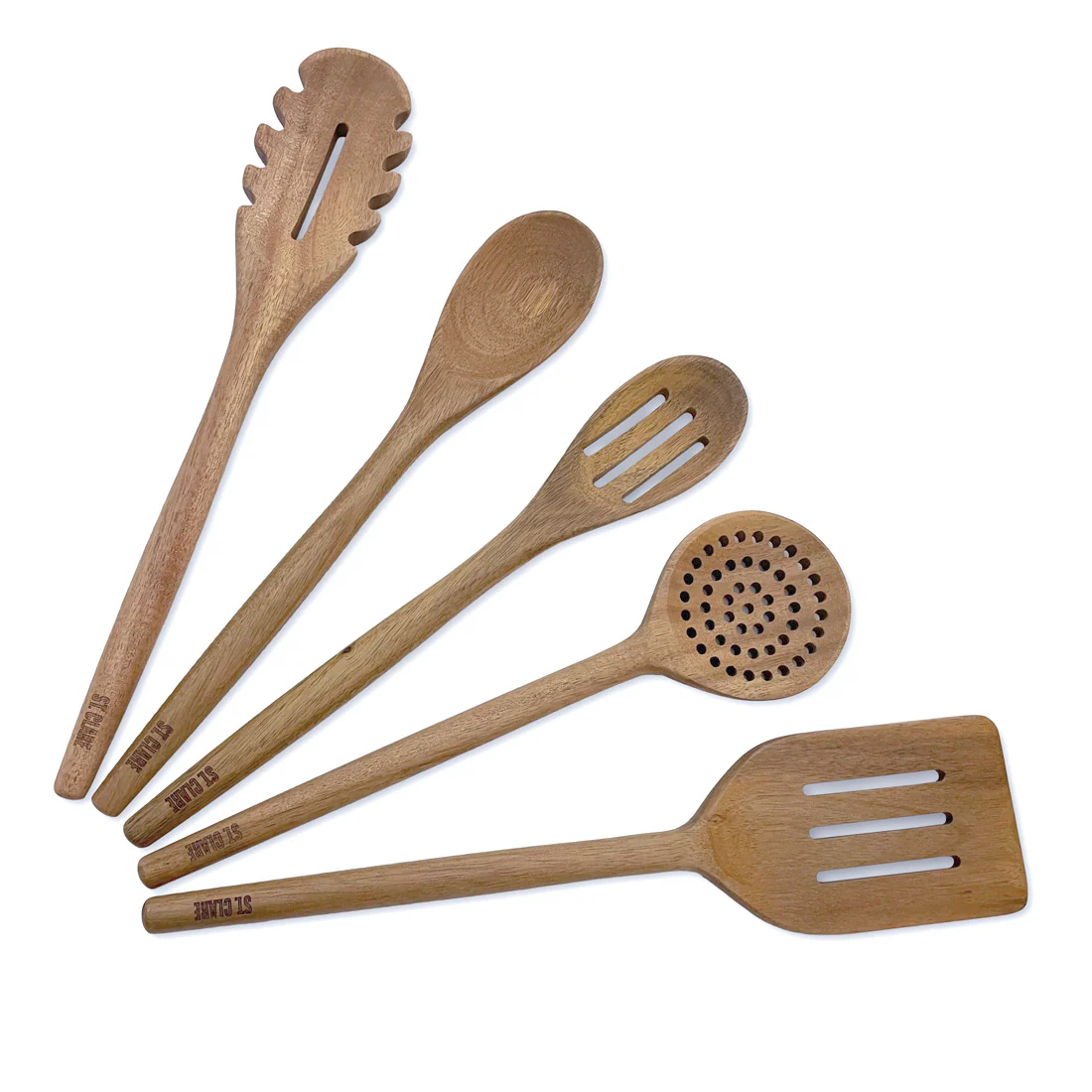 St. Clare 5 pce Utensil Set <br>Sustainably Farmed Solid Acacia Wood <br>Eco Friendly
