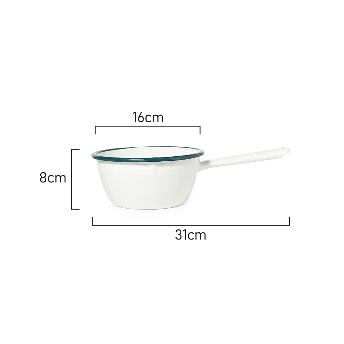 St Clare Enamel Milk Pan <br>White & Green <br>Dimensions - 16cm - Image 4