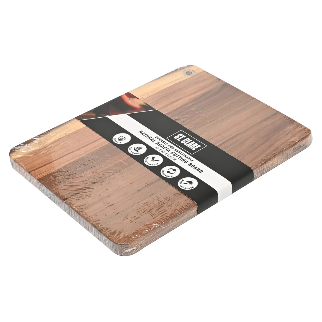 St Clare Rectangular Cutting Board <br>Acacia Wood <br>Dimensions - 42 x 32 x 2.5cm - Image 2