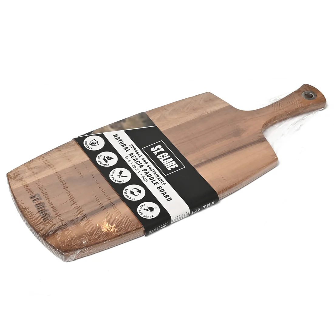 St Clare Rectangular Paddle Board <br>Acacia Wood <br>Dimensions - 51.5 x 20.5 x 1.6cm - Image 2