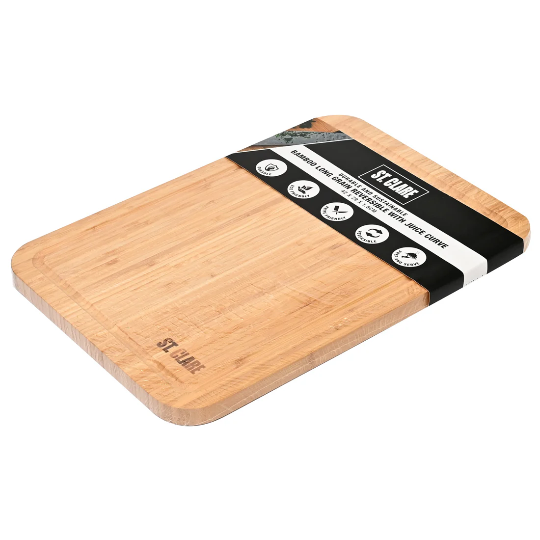 St Clare Rectangular Reversible Chopping Board with Juice Curve <br>Bamboo Long Grain <br>Dimensions - 42 x 29 x 1.8cm - Image 3