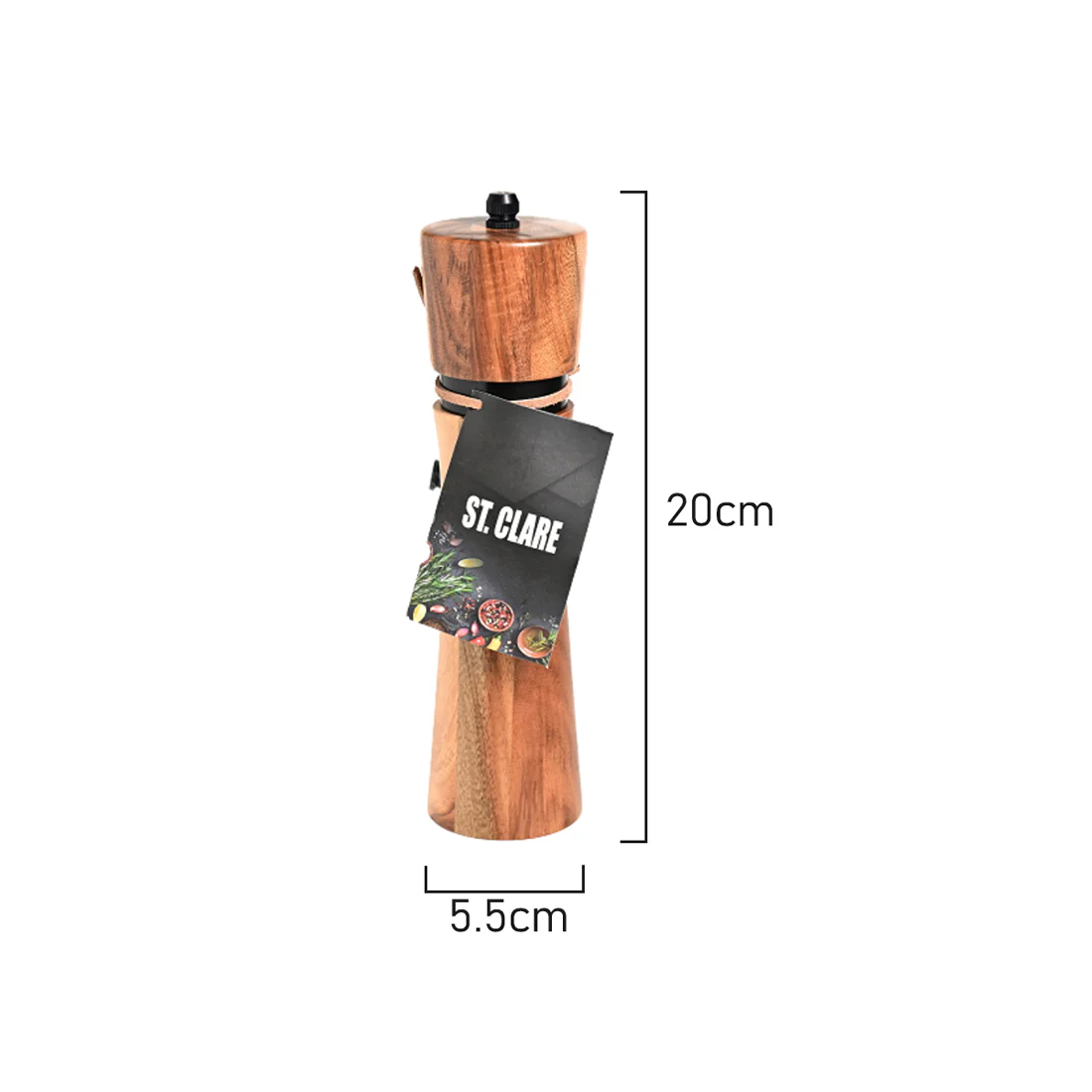 St Clare Salt & Pepper Grinder <br>20cm Acacia & Black Steel <br>Set of 2 - Image 3