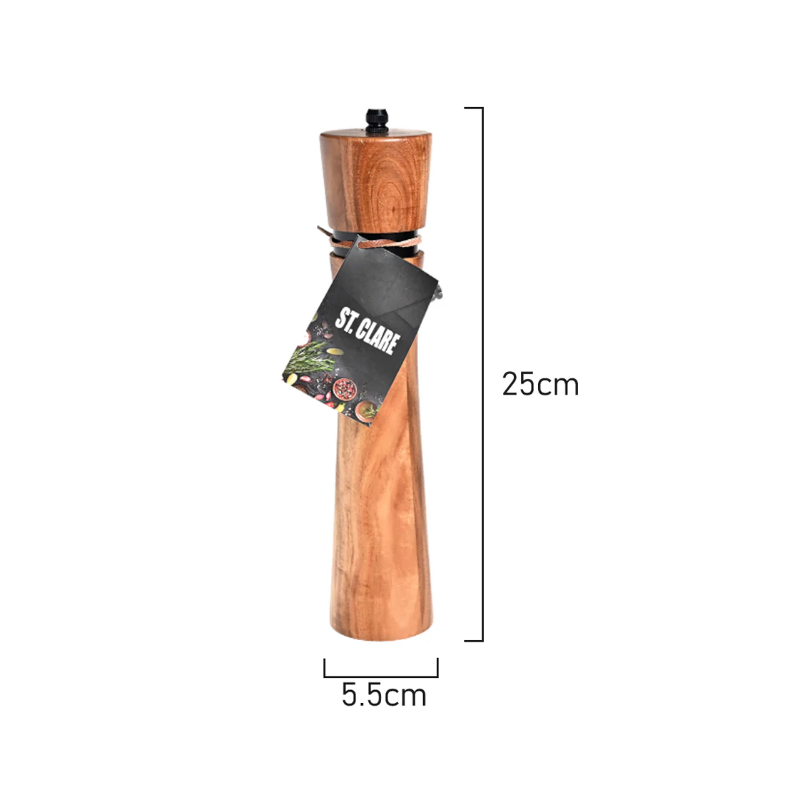 St Clare Salt & Pepper Grinder <br>Ceramic Mechanism <br>Acacia & Black Steel | 25cm - Image 3
