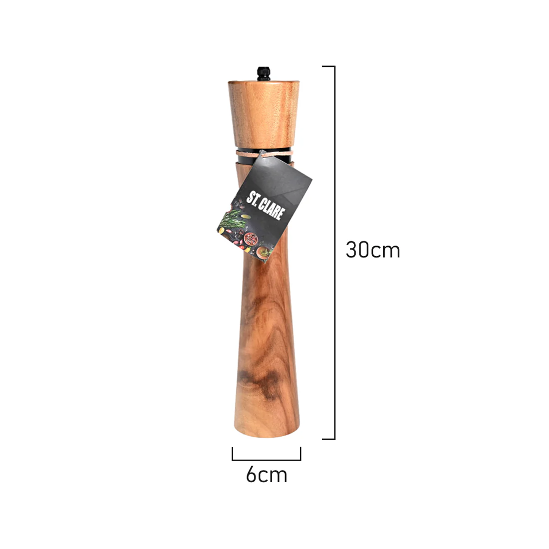St Clare Salt & Pepper Grinder <br>Ceramic Mechanism <br>Acacia & Black Steel | 30cm - Image 3