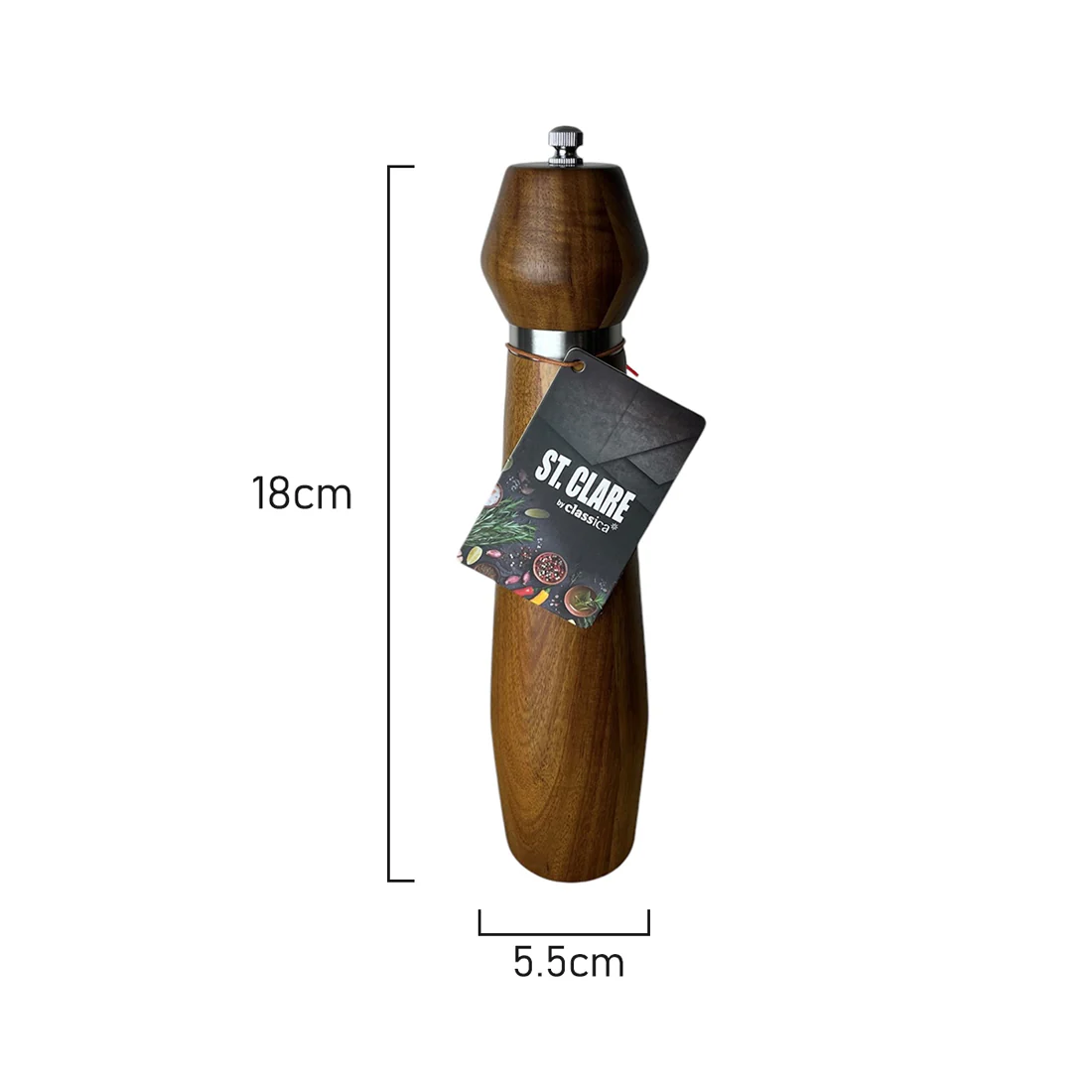 St Clare Salt & Pepper Grinder <br>Ceramic Mechanism <br>Acacia & Stainless Steel | 25cm - Image 2