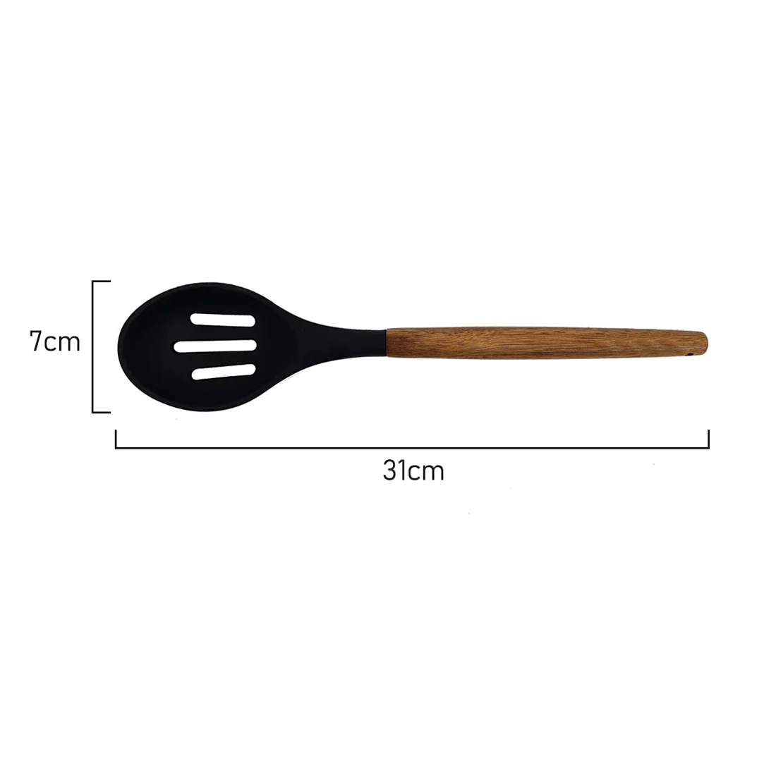 St. Clare Slotted Spoon <br>Black Silicone with Acacia Handle <br>31cm - Image 3