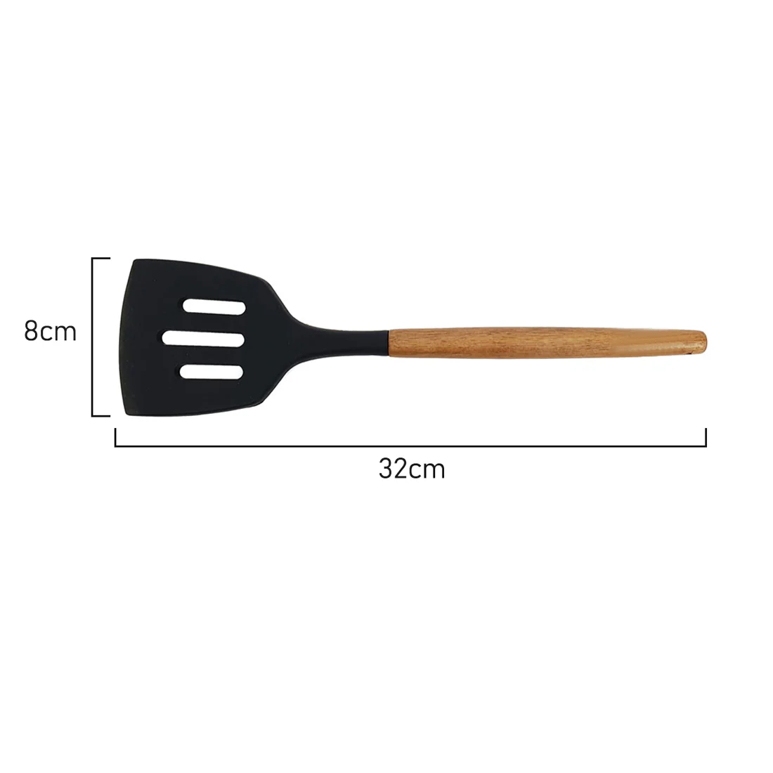 St. Clare Slotted Turner <br>Black Silicone with Acacia Handle <br>32cm - Image 3