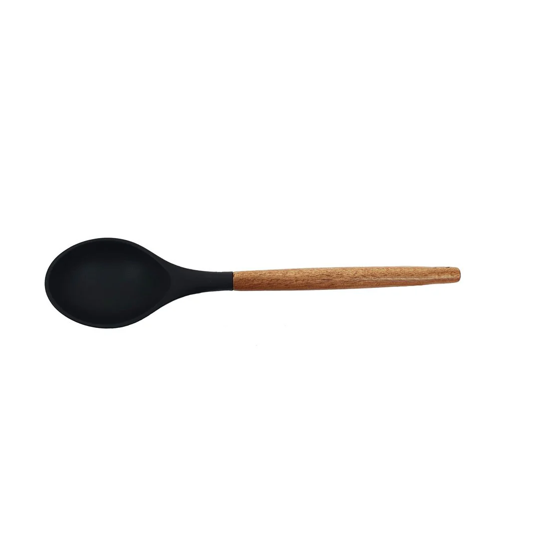 St. Clare Solid Spoon <br>Black Silicone with Acacia Handle <br>31cm