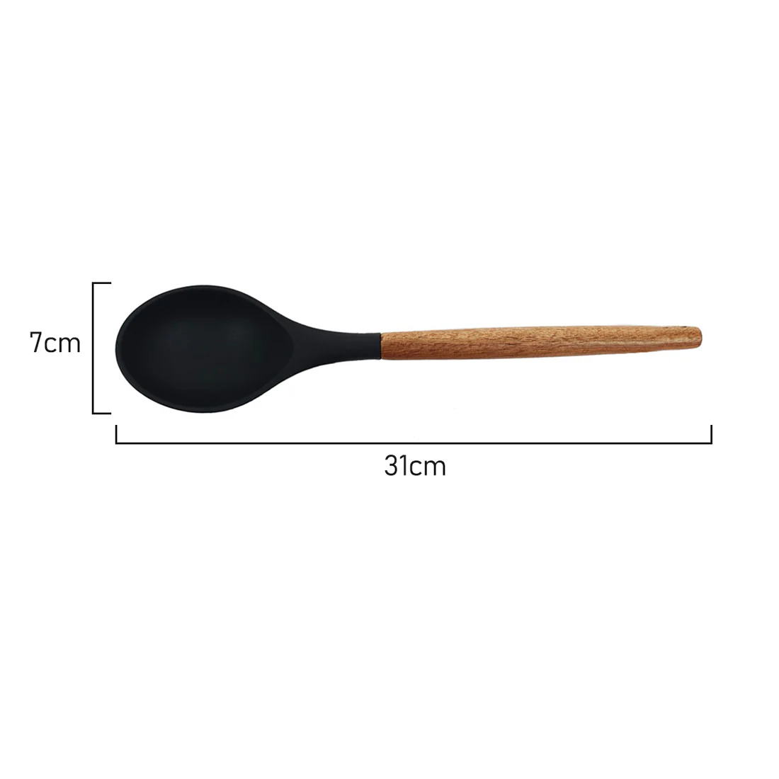 St. Clare Solid Spoon <br>Black Silicone with Acacia Handle <br>31cm - Image 3