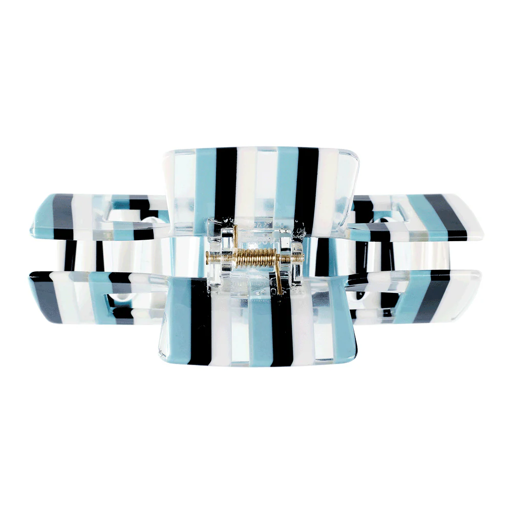 Ullu Melanie Hair Claw <br>Size: 10.5cm x 5cm <br>Stripe Black, White & Light Blue - Image 2